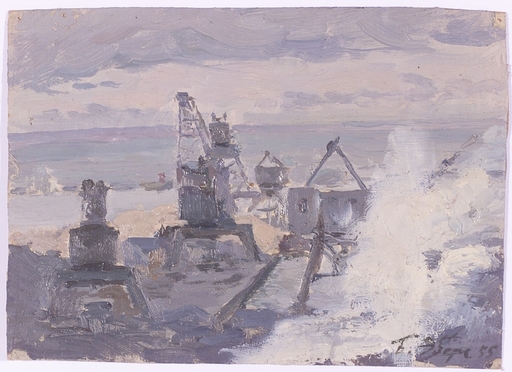 Boris EBERS - Peinture - "In Harbour of Odessa", Oil Painting, 1955