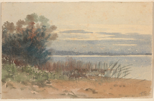 Vincenz HAVLICEK - Dibujo Acuarela - Vincenz Havlicek (1864-1915) "Lake view" watercolor, 1891