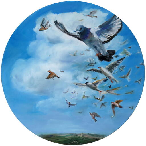 Marie RAUZY - Gemälde - Pigeons volent