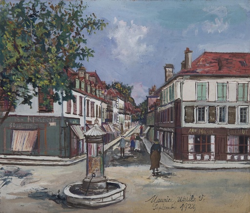 Maurice UTRILLO - Disegno Acquarello - La Place Saint-Pierre, Orthez