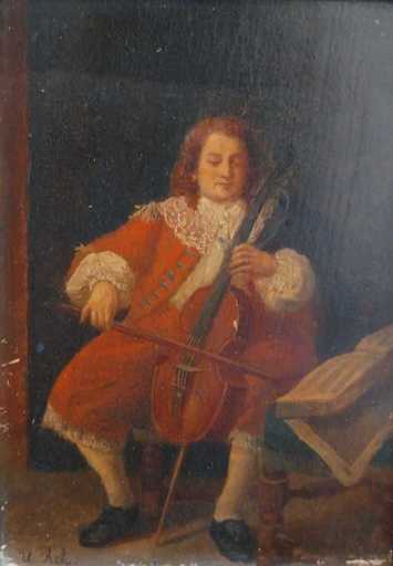 Théodore REH - Painting - Homme jouant du violoncelle.