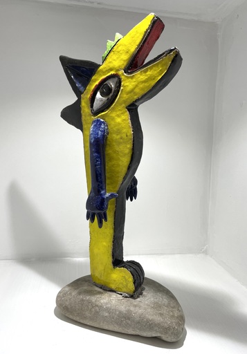 Jacky COVILLE - Keramiken - Petit loup bleu et jaune