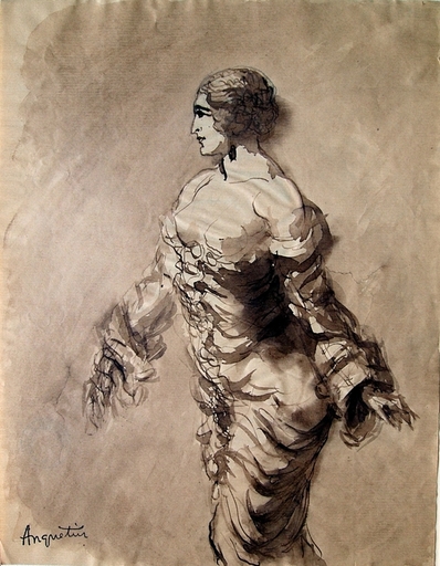 Louis ANQUETIN - Zeichnung Aquarell - Studie einer barbusigen Frau / Study of a topless nude