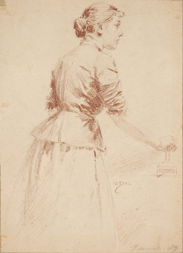 Wilhelm GAUSE - Disegno Acquarello - Wilhelm Gause (1853-1916) "Artist's wife" drawing, 1889