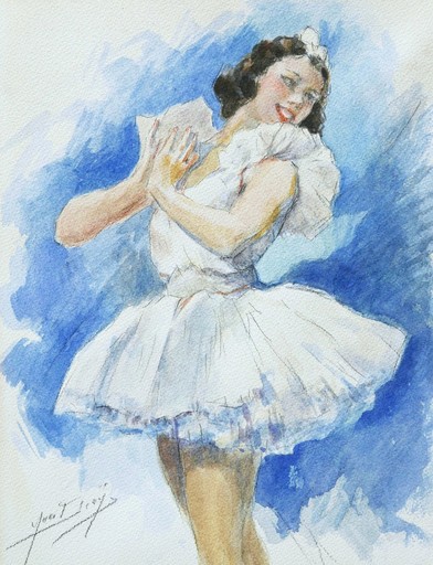 Yves DIEY - Dibujo Acuarela - Danseuse de ballet