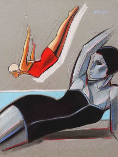 Stéphane GISCLARD - Zeichnung Aquarell - Le grand saut