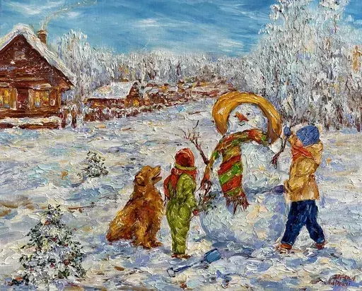 Diana MALIVANI - Peinture - Bonhomme de neige