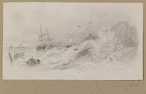 Franz ALT - Drawing-Watercolor -  Ship in Gale, Drawing, late 19th Century