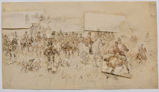 Sebastiano DE ALBERTIS - Drawing-Watercolor - Umberto I re d'Italia a caccia nella brughiera di Somma