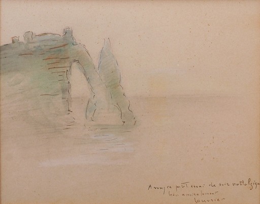 Maurice LOUVRIER - Drawing-Watercolor - Étretat, la Porte d'Aval et l'Aiguille Creuse