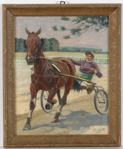 Moritz VEIT - 绘画 - Moritz Veit (1867-ca.1940) "Trotting-race" oil painting 1914