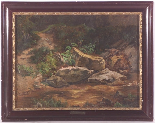 Pintura - Forest Stream" attributed to Anton Hansch, ca 1850 
