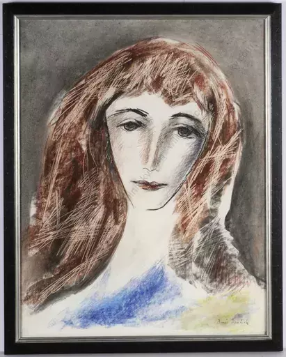 Boris DEUTSCH - Disegno Acquarello - "Female portrait", large watercolor, 1960/70s
