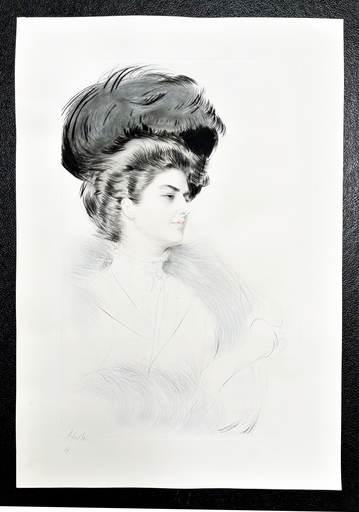 Paul César HELLEU - 版画 - Le chapeau à plume, Melle Liane de Pougy 