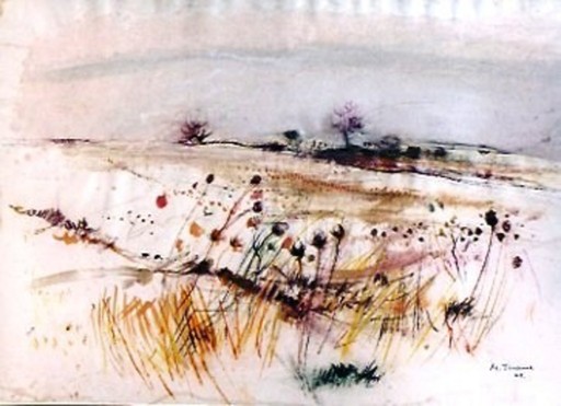 Michel JOUENNE - Drawing-Watercolor - Fleurs Sous Le Neige