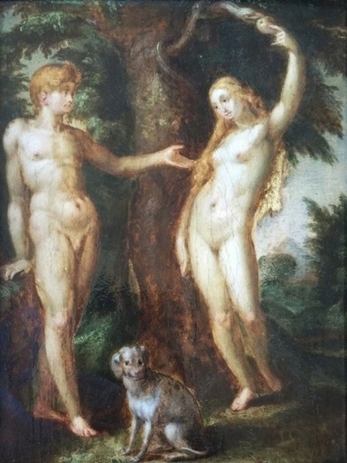 Hendrick GOLTZIUS - Pittura - « Adam and Eve with the serpent » Circa 1600