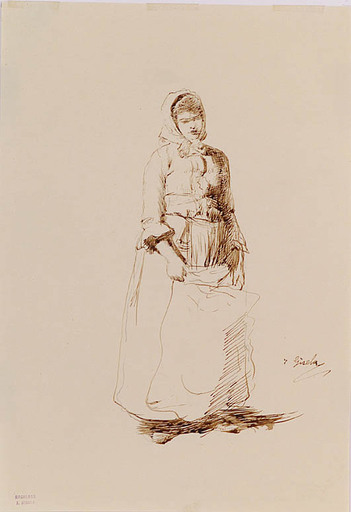 Josef GISELA - Dessin-Aquarelle - "Study of a Peasant Woman", late 19th Century