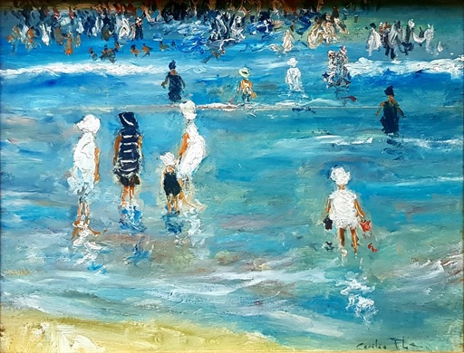 Cecilio PLA - Peinture - Scène de plage