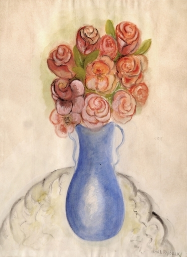 Issachar Ber RYBACK - Disegno Acquarello - Vase of Flowers