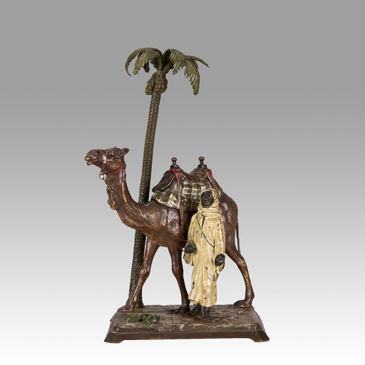 Franz Xavier BERGMANN - 雕塑 - Bedouin with Camel under Palm Tree