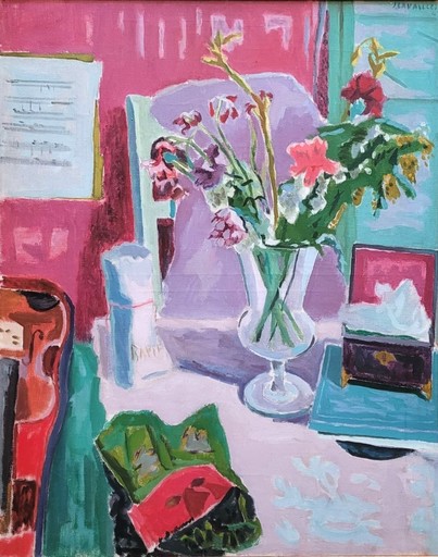 Jules CAVAILLES - Painting - Bouquet à la partition et au violon