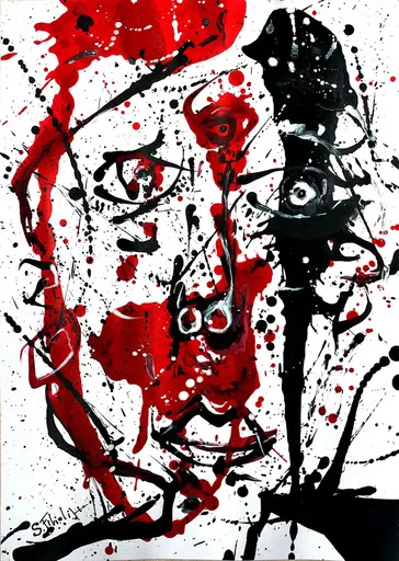 Saverio FILIOLI - Zeichnung Aquarell - Red and black face