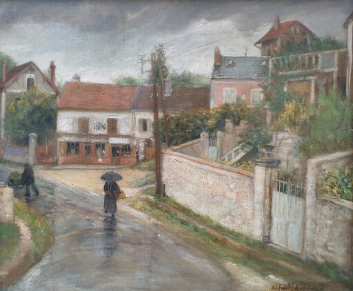 Alfred LAVERGNE - Peinture - Le village de Santeuil dans le Val-d'Oise