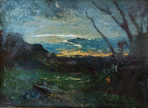Auguste RAVIER - Painting - paysage nocturne