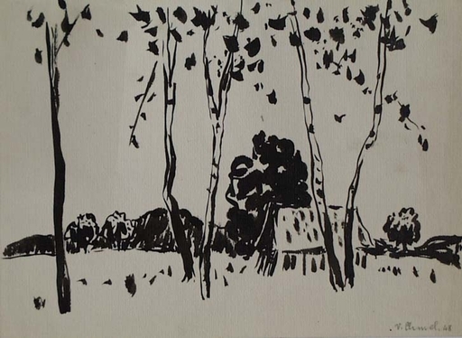 Viliam CHMEL - Drawing-Watercolor - "Landscape" by Viliam Chmel, 1948