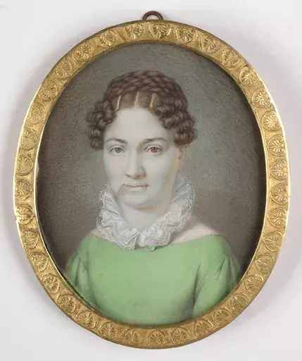 Ferdinand HOFBAUER - Dibujo Acuarela - "Austrian Lady" portrait miniature, 1.H. of 19th Century