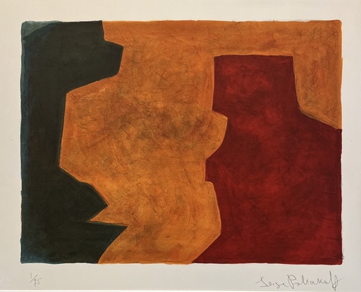 Serge POLIAKOFF - Print-Multiple - Composition verte, orange et lie-de-vin