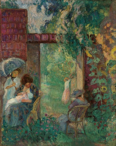 Henri Baptiste LEBASQUE - Gemälde - Femmes et enfants dans un jardin en été