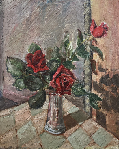 Oscar SACCOROTTI - Painting - Vaso con rosse rosse