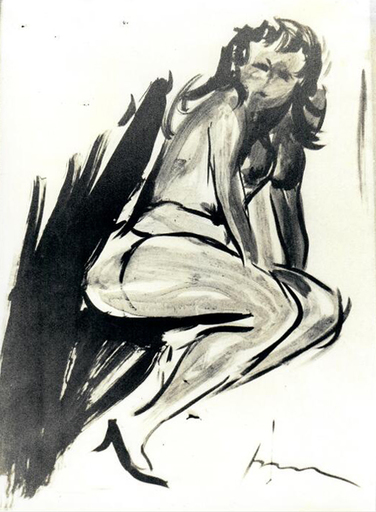 Lucio FONTANA - Drawing-Watercolor - nudo femminile 