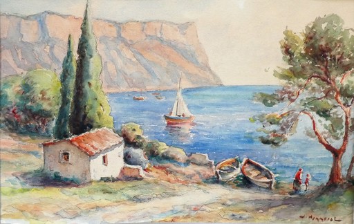 Jean HONNORAT - Drawing-Watercolor - CASSIS le Cap Canaille