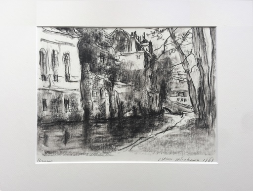Isamu HIRAKAWA - Zeichnung Aquarell - Scène de canal à Bruges I