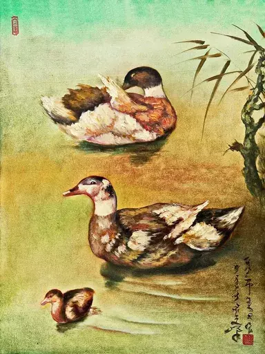 LEE Man Fong - Pittura - A Family of Ducks