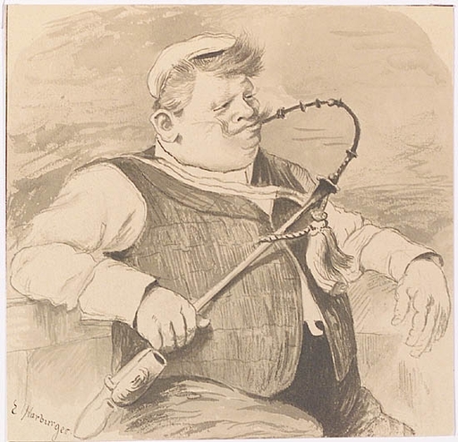 Edmund HARBURGER - Dessin-Aquarelle - "Pipe Smoker", Drawing, ca 1900