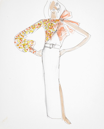 Karl LAGERFELD - Drawing-Watercolor - Karl Lagerfeld Fashion Drawing