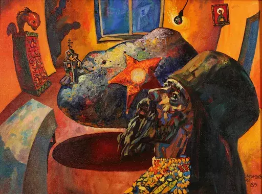 Igor LEONTIEV - Painting - Levitation in the yellow room