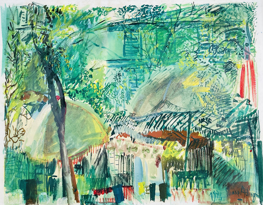 Elaine ADINGRA - Drawing-Watercolor - Jardin fleuri