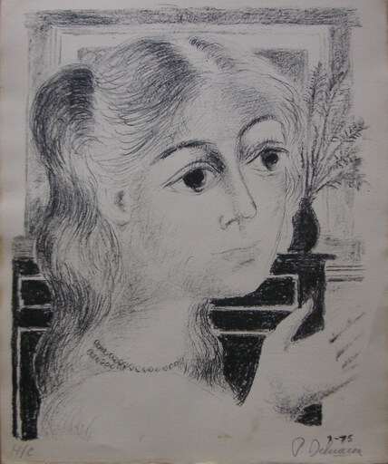 保罗•德尔沃 - 版画 - Jeune fille au collier de perles 1975