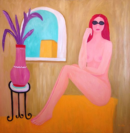 Janna SHULRUFER - Pintura - Nude with flowers