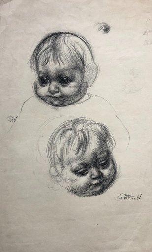 Eduard WIIRALT - Dibujo Acuarela - Portrait of Claude