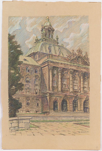 Robert SKALA - Dibujo Acuarela - "Palace of Justice in Munich", 1920s 