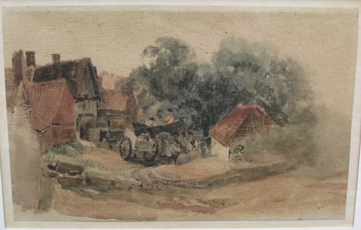 Peter DE WINT - Drawing-Watercolor - Entladen von Pferdefuhrwerken auf einer Straße
