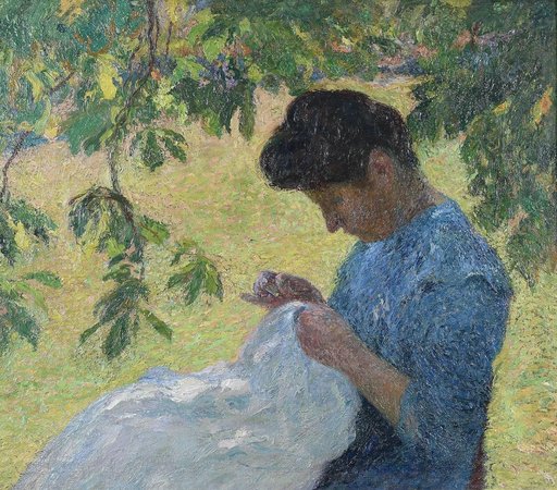Henri MARTIN - Painting - Femme cousant sous un marronnier