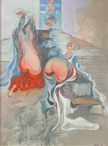 Virgil NEVJESTIC - Pittura - Nu à l'Escalier
