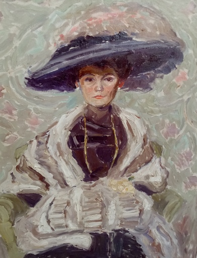 Emil VON GERLICZY - Painting - Dame mit Pelzcape - Frau des Künstlers