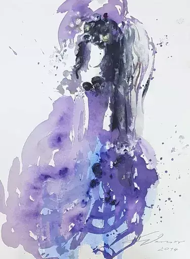 Heinz WERNER - Dessin-Aquarelle - Dame in violettem Kostüm